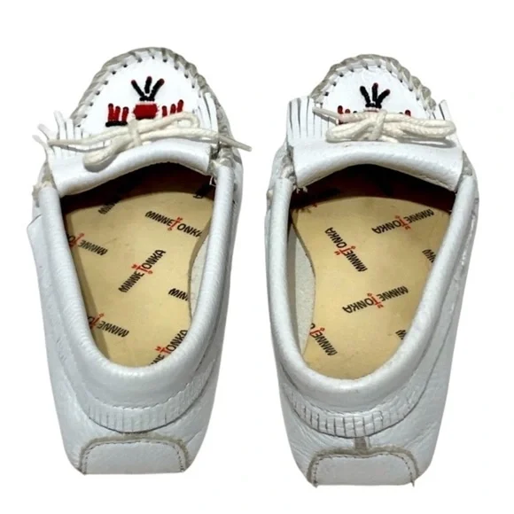 White Leather Minnetonka Thunderbird Moccasins - Picture 6 of 8